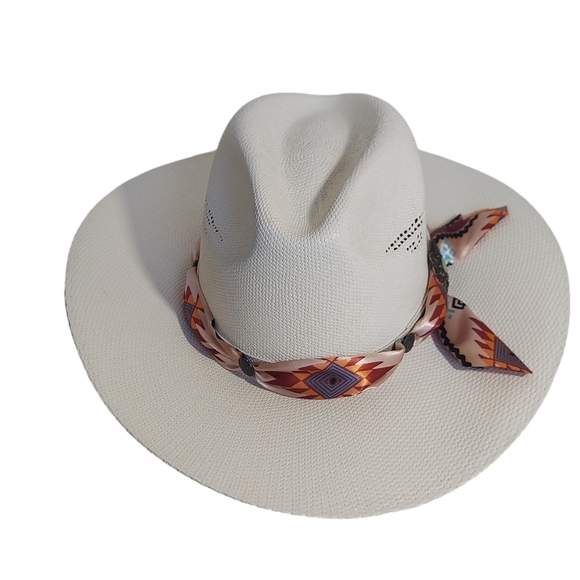 Stone Spirit Western Ivory Straw Cowgirl Hat Turquoise Concho Size M main image 5